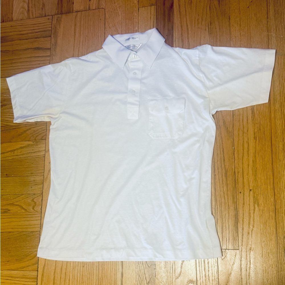 SOLD! VTG 80s Christian Dior Essential White Pocket Polo Embroidered Logo Large